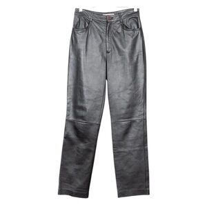 SAKS Fifth Avenue 100% Leather Pewter Metallic Straight Leg 90s Pants \\ 6